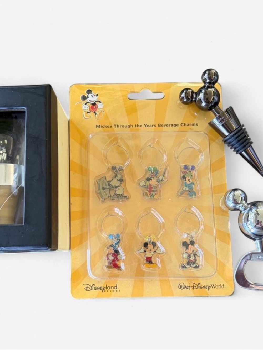 Disney Mickey Through the Years Beverage Charms and Mickey Wine Stoppers
